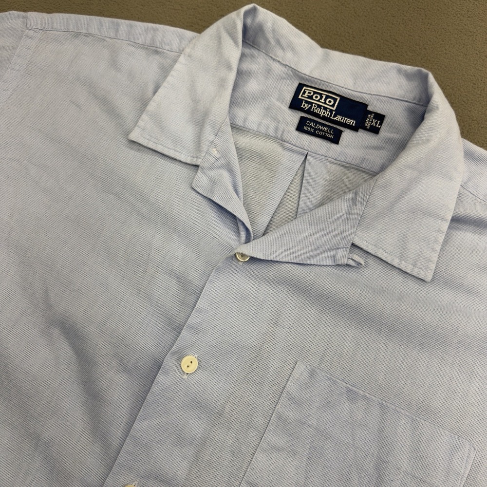 Polo Ralph Lauren Shirt Mens XL Blue Caldwell Camp Loop Collar Vintage